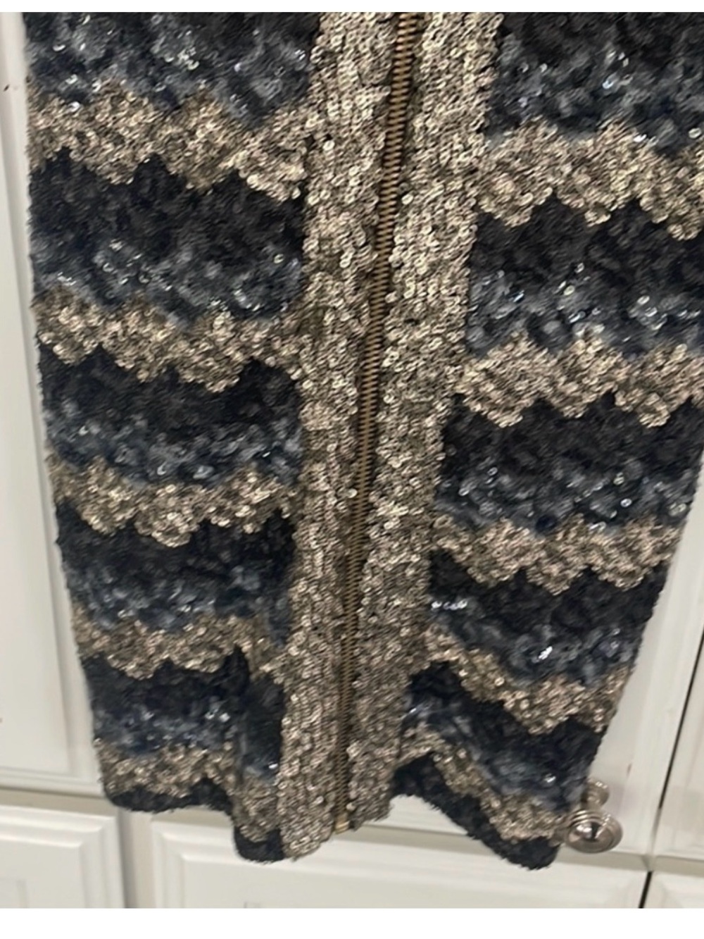 bebe Navy and Gold Sequin Chevron Mini Dress